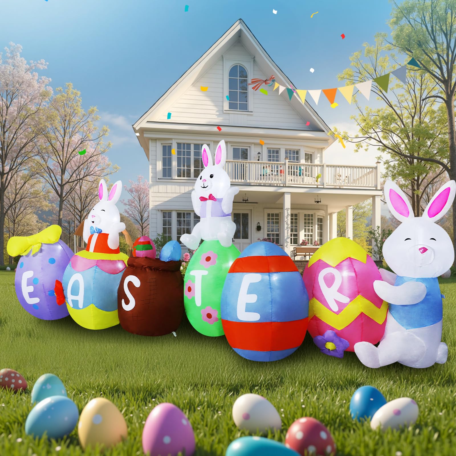 Dawdix Easter inflatable 10ft bunny and eggs for outdoor display
