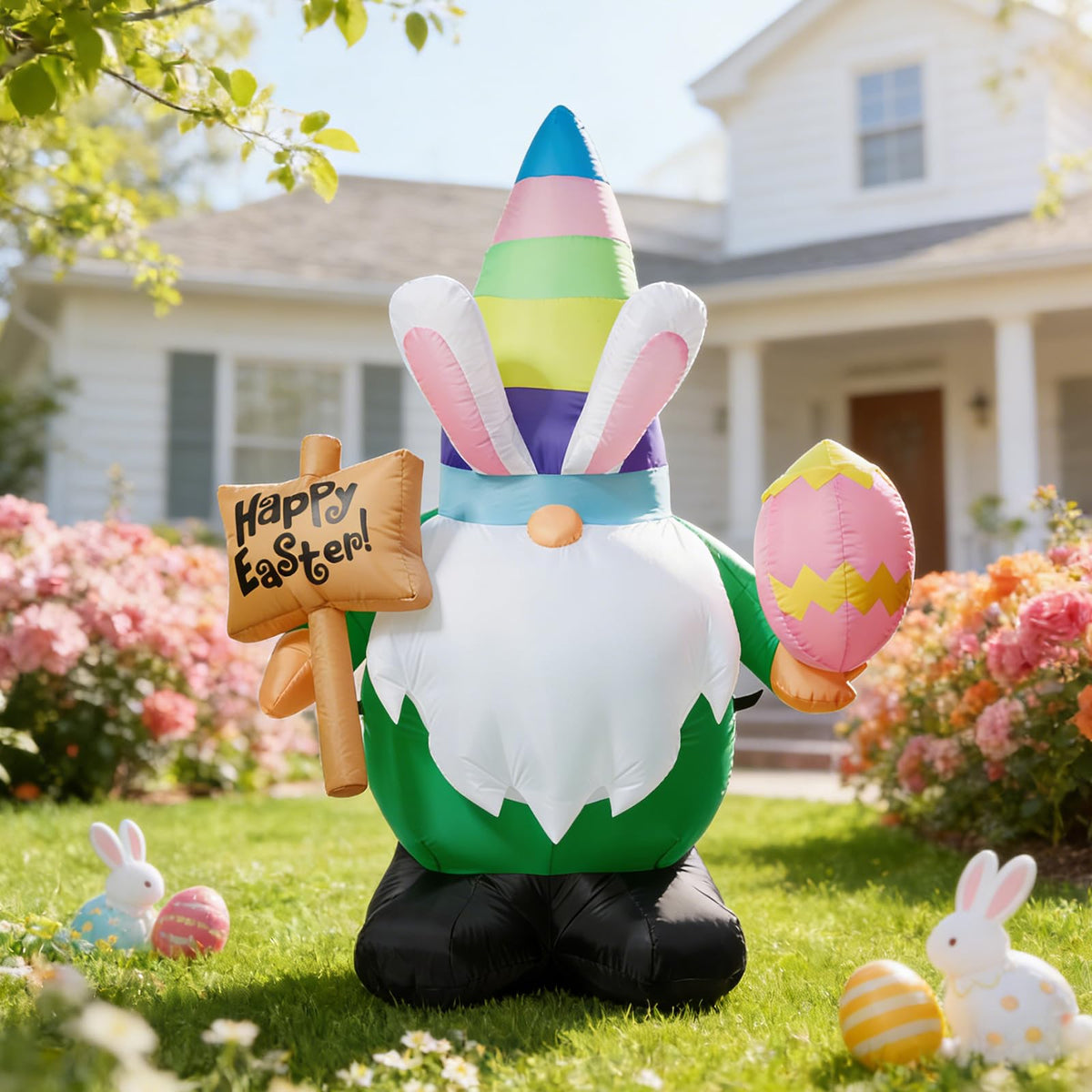 Dawdix Easter inflatable gnome 4.6ft elevates curb appeal with festive presence.