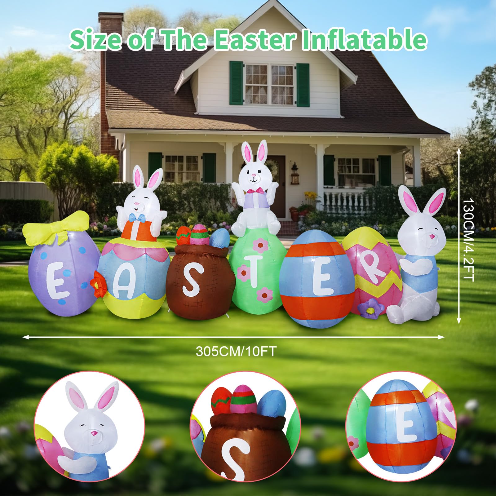 Dawdix Easter inflatable with LED lights for nighttime display