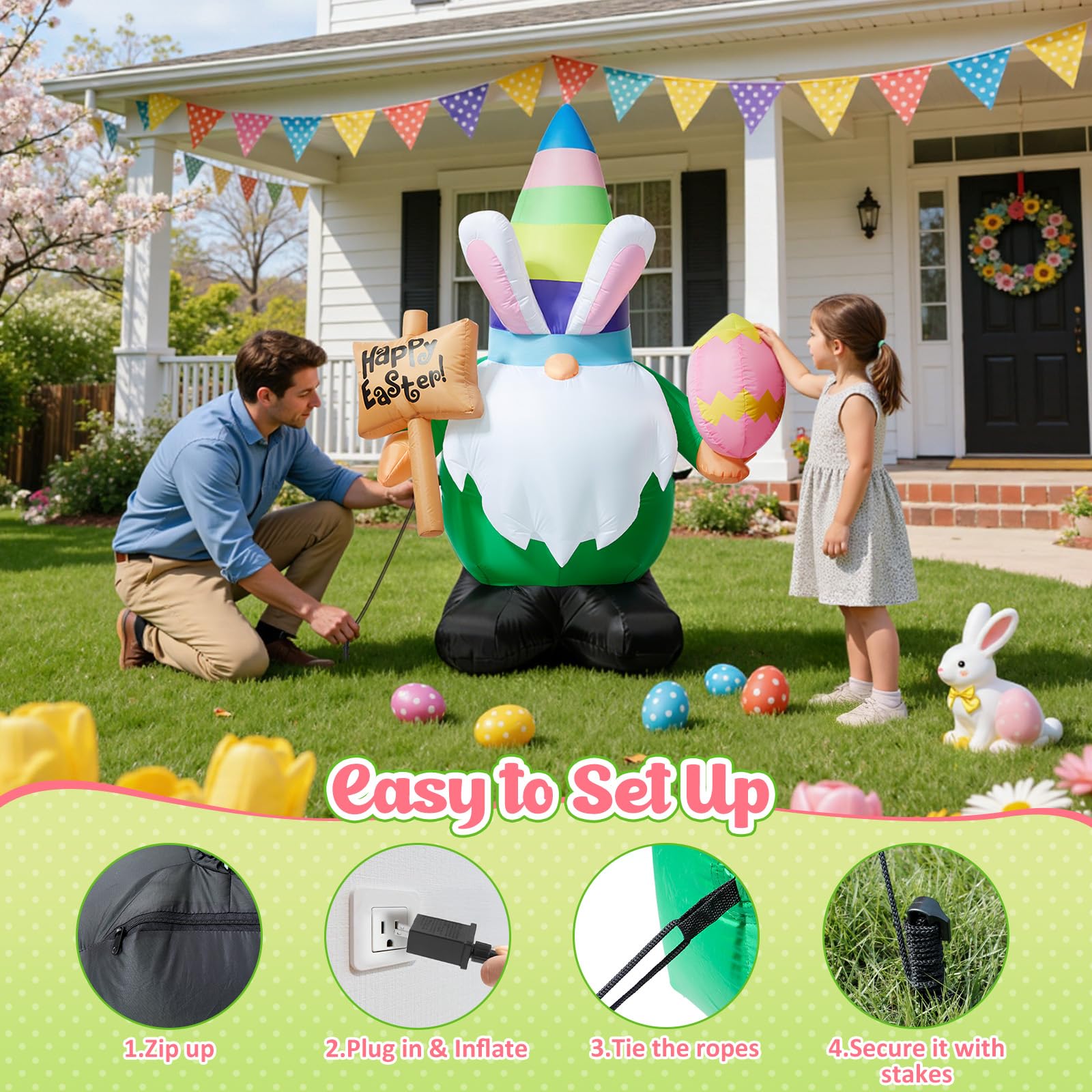 Dawdix front-yard lawn decoration creates welcoming Easter ambiance.