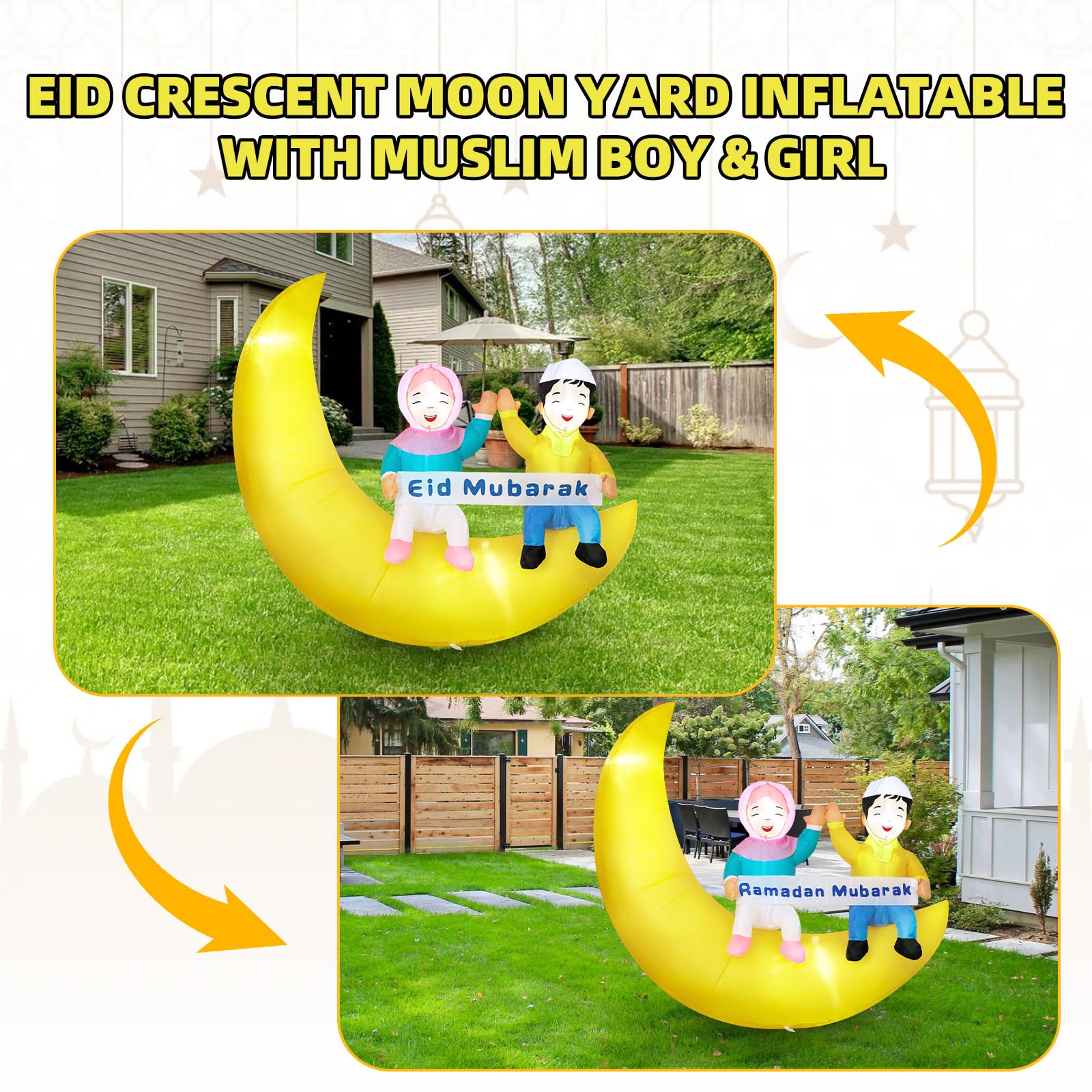 Dawdix ramadan banner replaceable inflatable highlights adaptable decor for Ramadan to Eid.