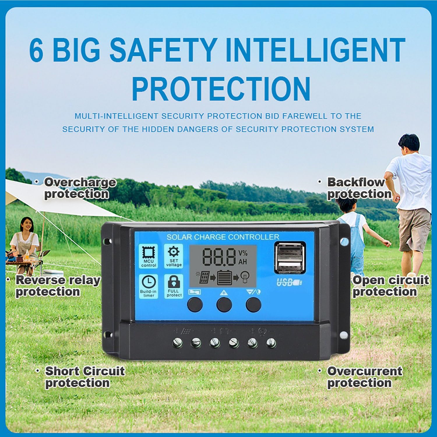 Dawnice solar charge controller dual USB ports enable convenient device charging