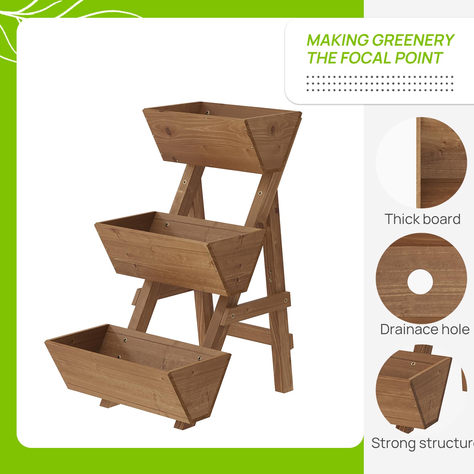 Dawnyard 3-Tier planter brown drainage holes for healthy roots