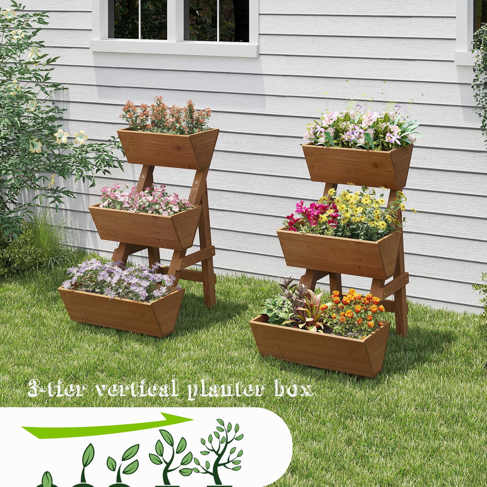 Dawnyard 3-Tier planter brown front view showing organized plant tiers
