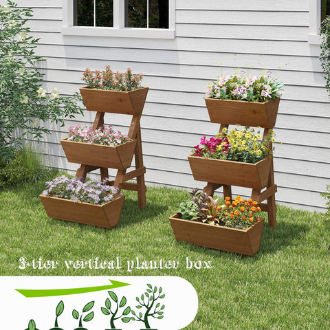 Dawnyard 3-Tier planter brown front view showing organized plant tiers