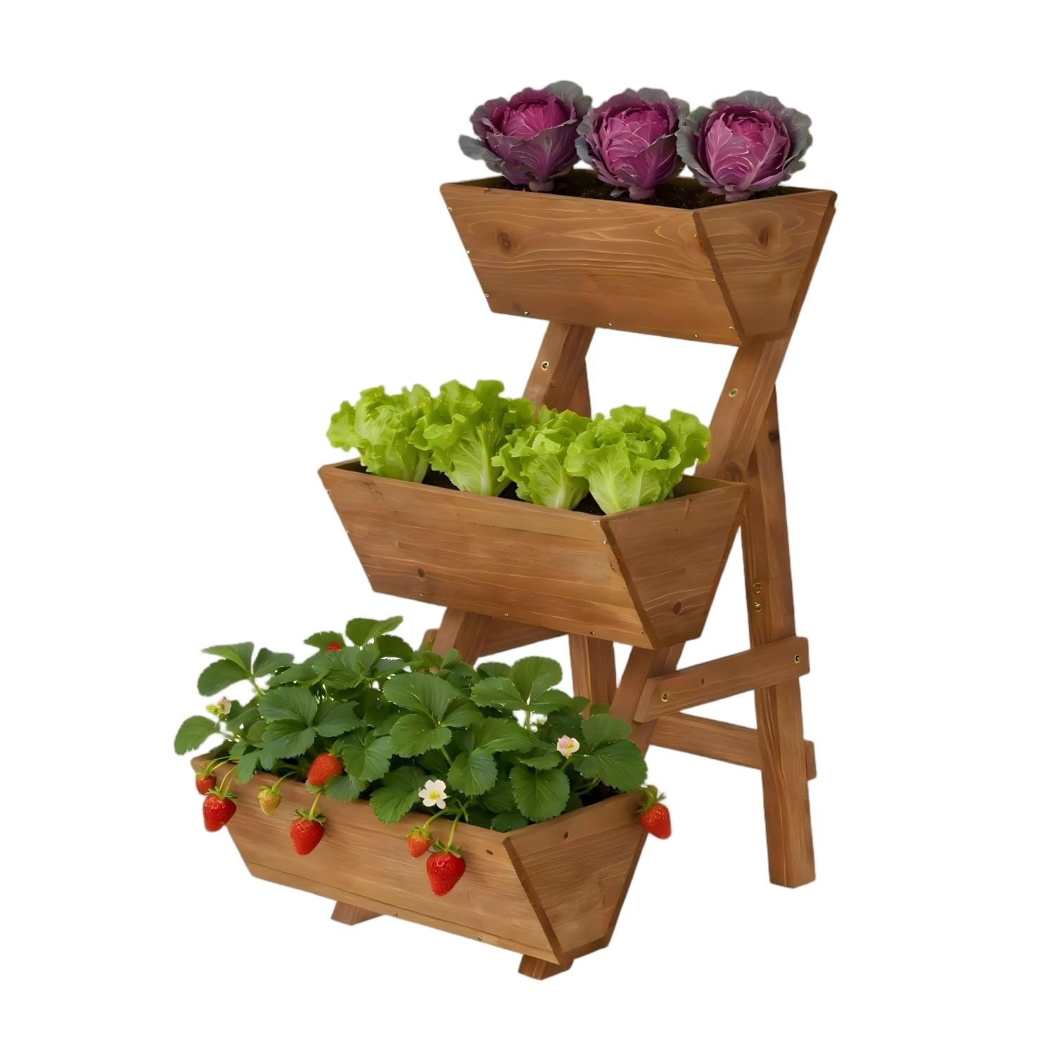Dawnyard 3-Tier planter brown side view showcasing space-saving vertical garden
