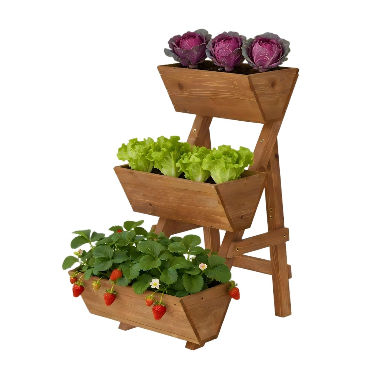 Dawnyard 3-Tier planter brown side view showcasing space-saving vertical garden