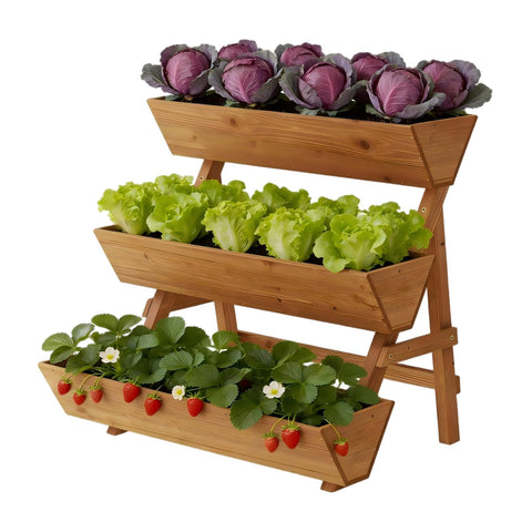 Dawnyard 3-Tier raised garden bed brown front view, compact space-saving planter.