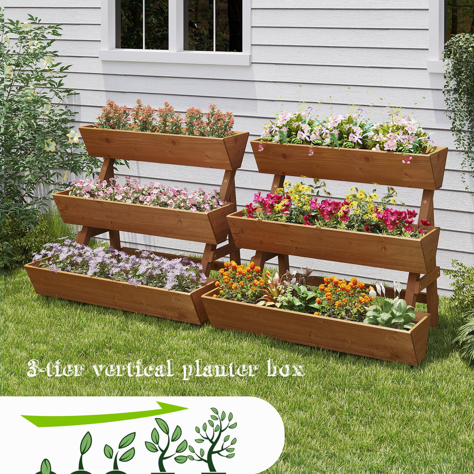 Dawnyard 3-Tier raised garden bed brown side view for patio styling.