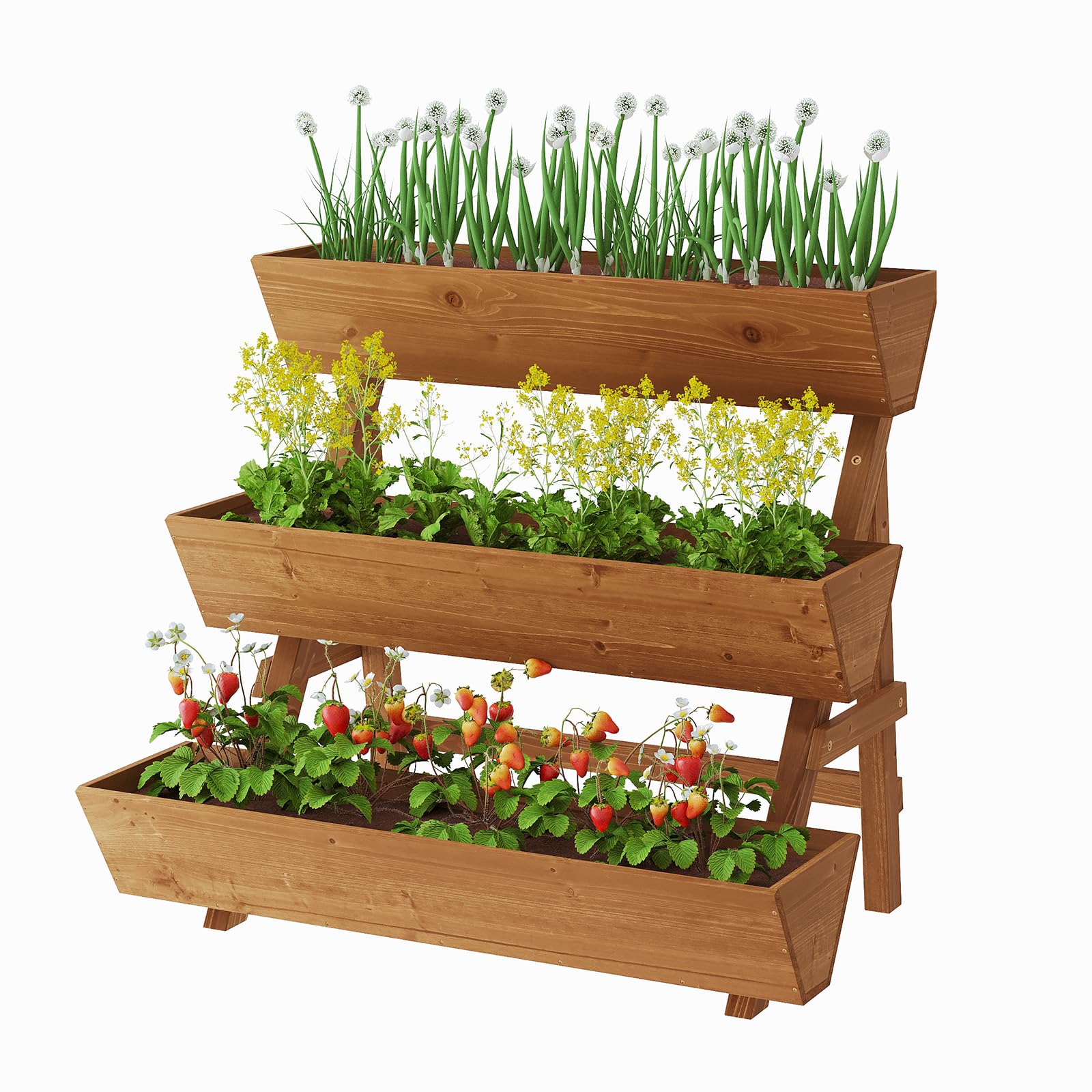 Dawnyard bed on balcony, organized tiers for varied plants.