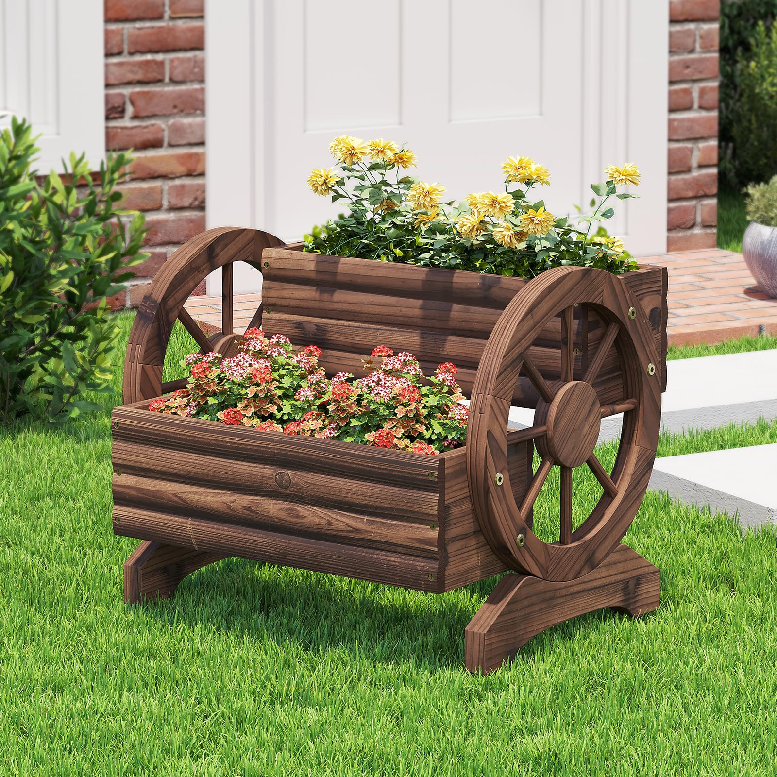 Dawnyard wooden wagon planter assembly parts enable quick setup