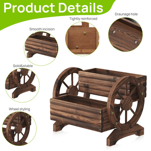 Dawnyard wooden wagon planter carbonized finish adds weathered rustic appeal outdoors