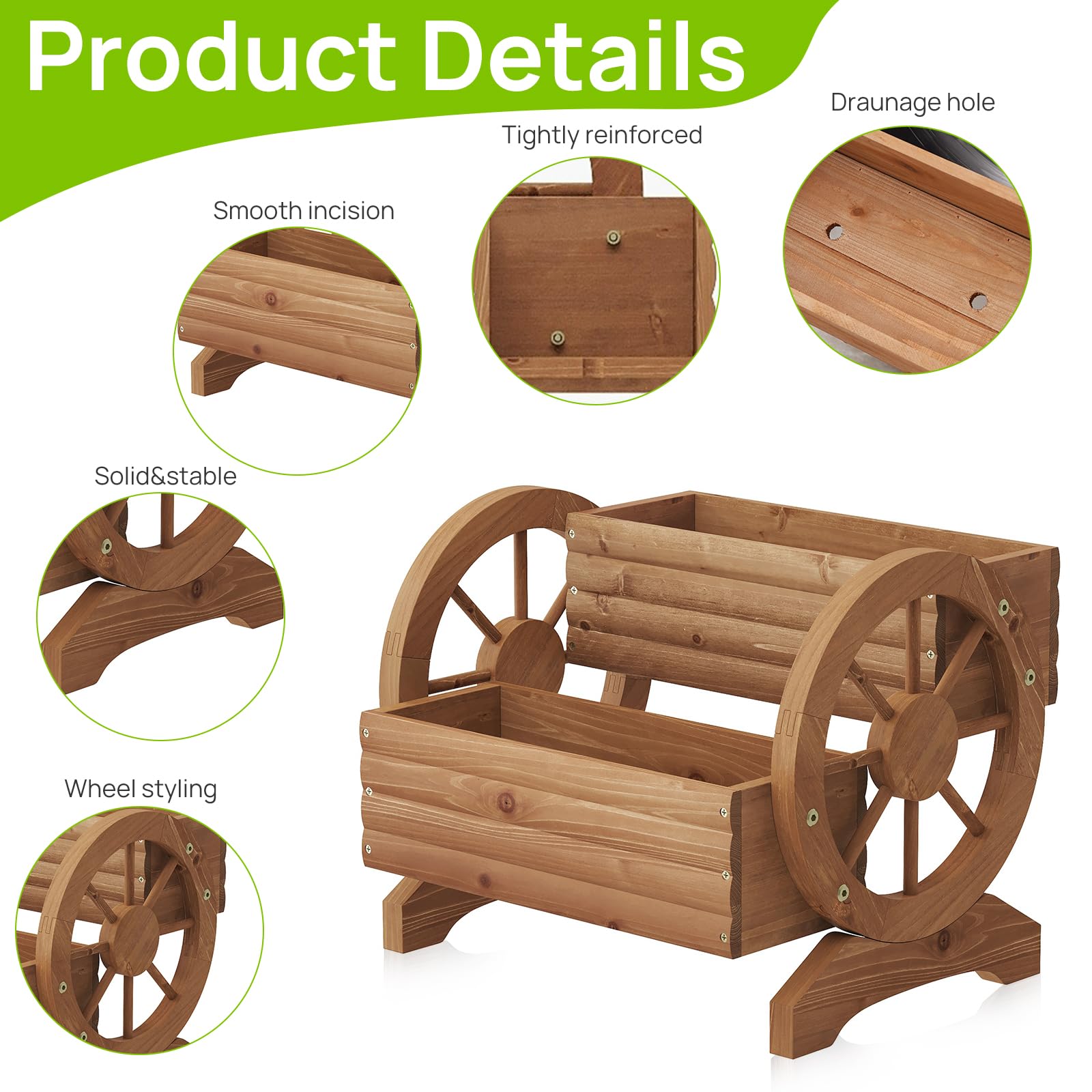 Dawnyard wooden wagon planter assembly steps and complete parts.