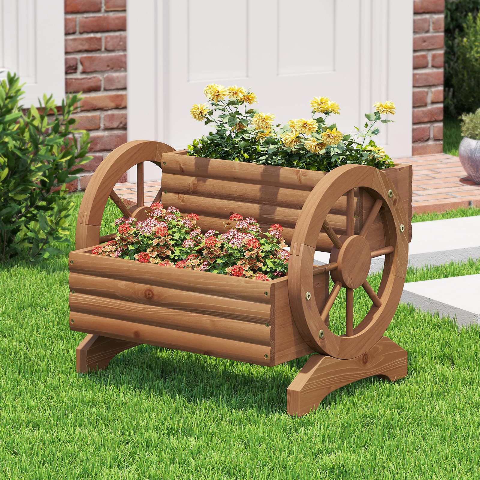 Dawnyard wagon planter used as decorative feature on balcony.