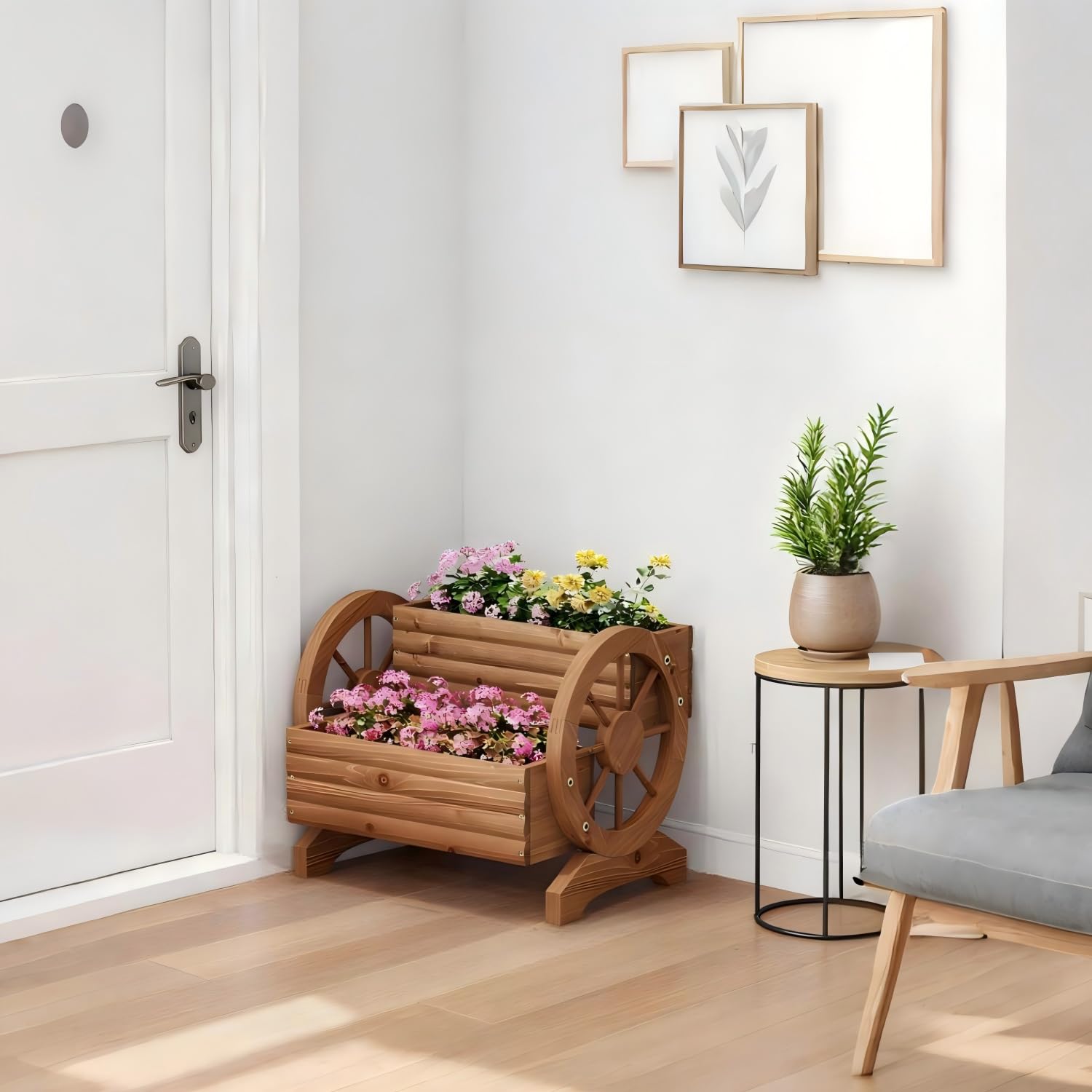 Dawnyard wagon planter in brown suits indoor kitchen or office.