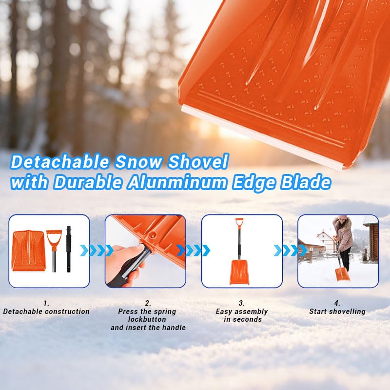 Daxguard adjustable length shovel enabling easy reach for car, driveway, and garden tasks.