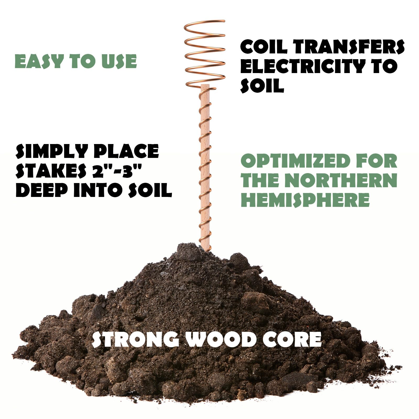 Dayimado easy-installation stake inserted 2-3 inches into soil.
