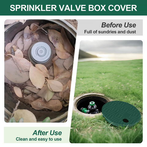 Dayker round 5-5in ID 6-OD sprinkler lid guards against mud and weeds.