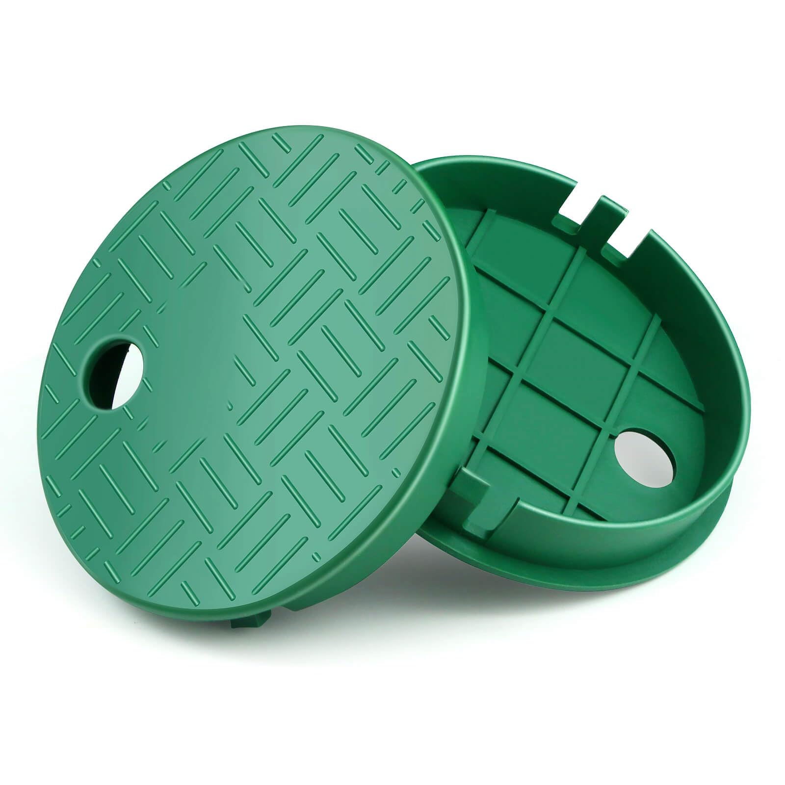 Dayker sprinkler valve box cover round 6in green blends with lawns and protects the system.
