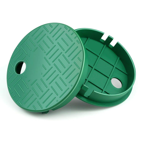 Dayker sprinkler valve box cover round 6in green blends with lawns and protects the system.