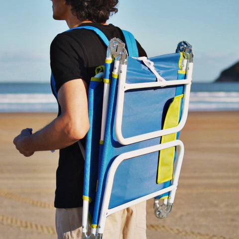 Daystar SunnyFeel chair shows handy side pouches for drinks and gear within reach.