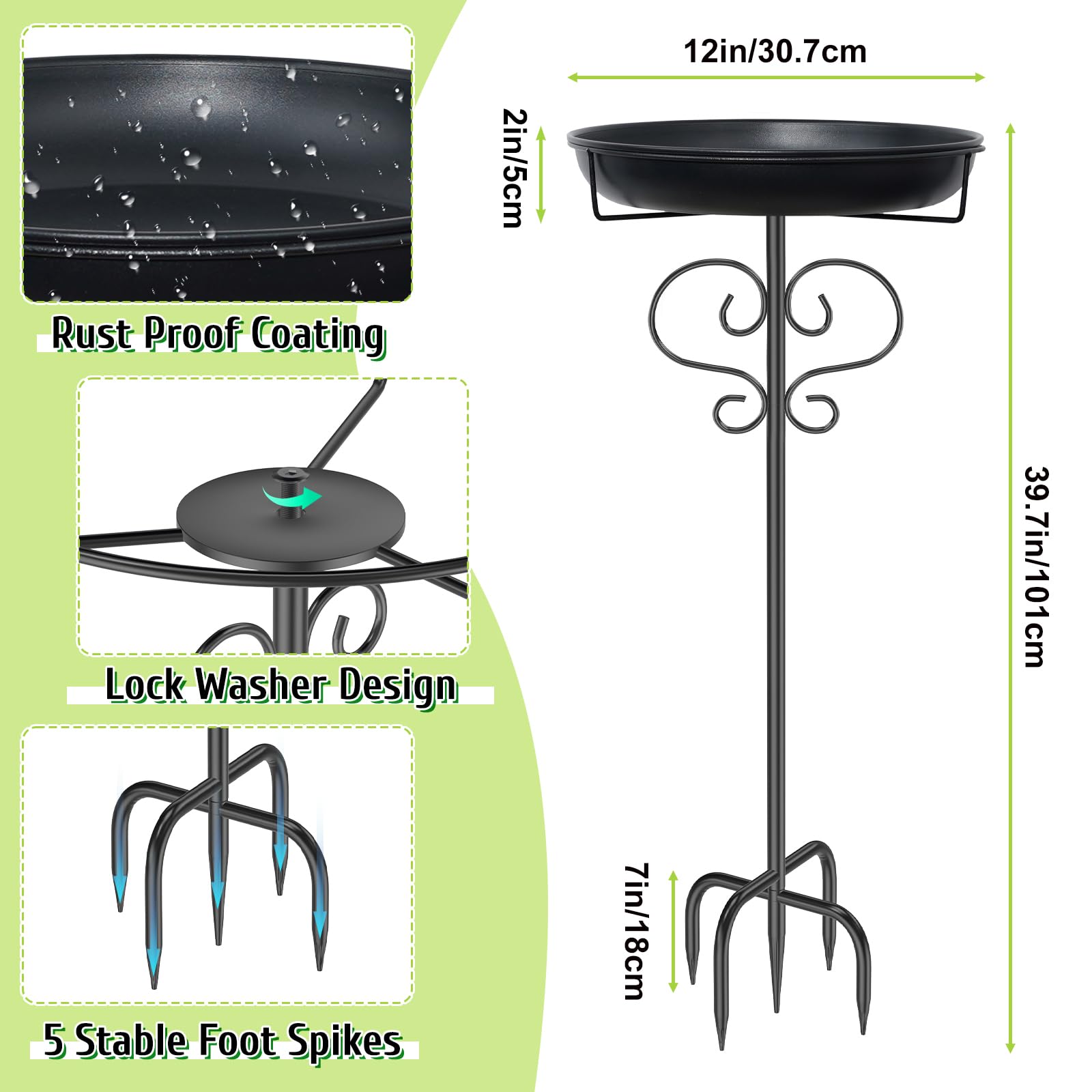 DAYSUP metal birdbath feeder with durable iron construction stands strong.