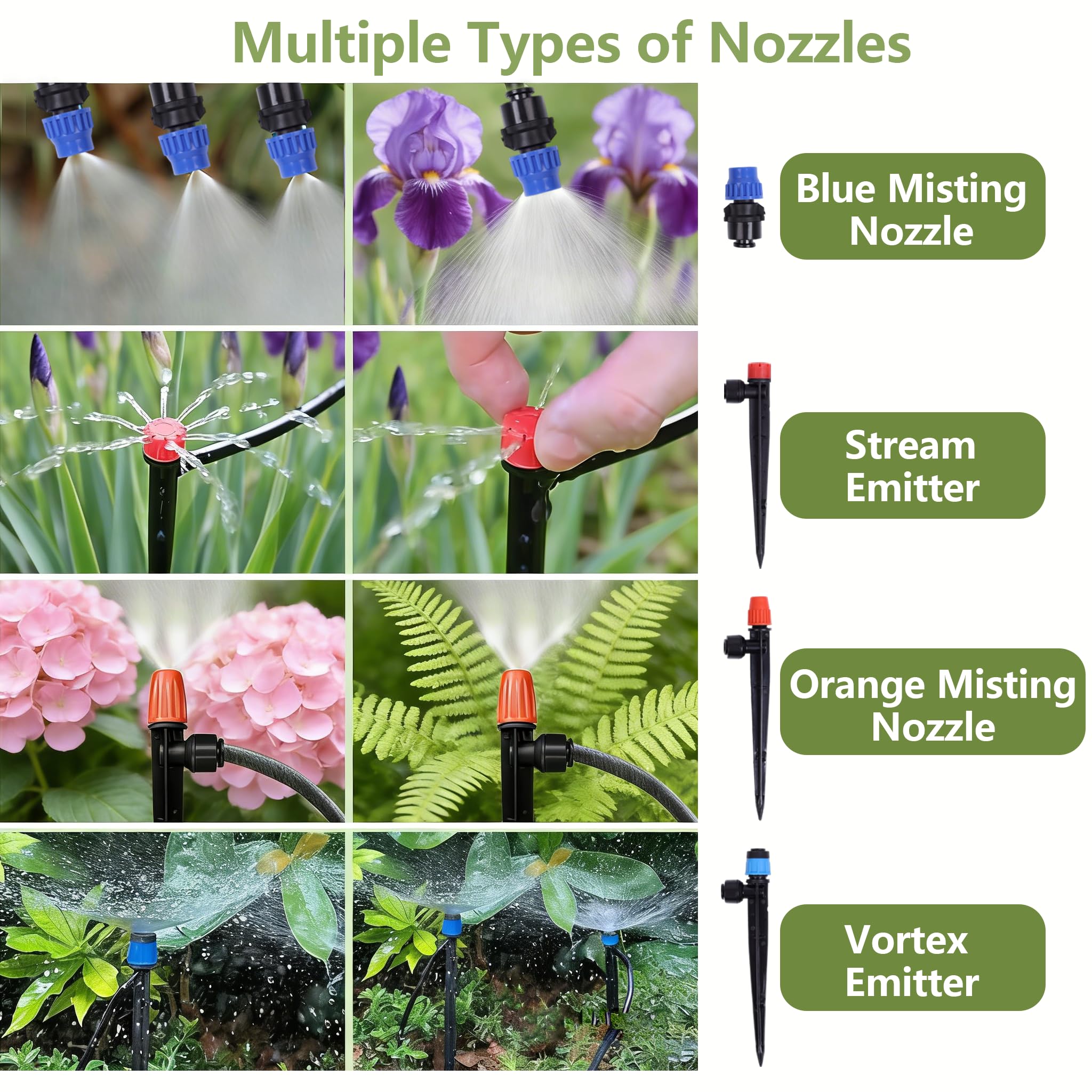 Daywhote 230FT diverse spray heads provide deep-root, broad, and mist coverage.