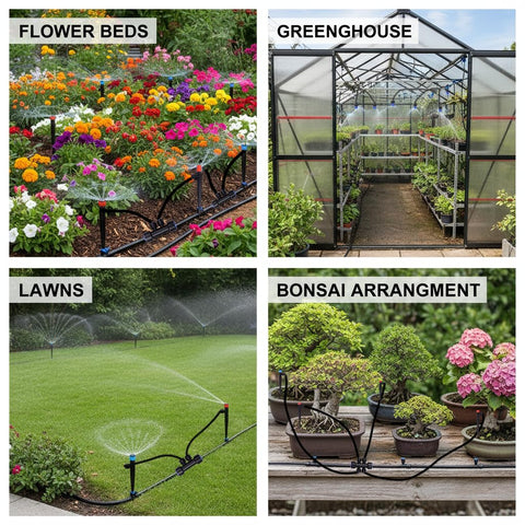 Daywhote 230FT irrigation for greenhouse and raised beds in practical use.