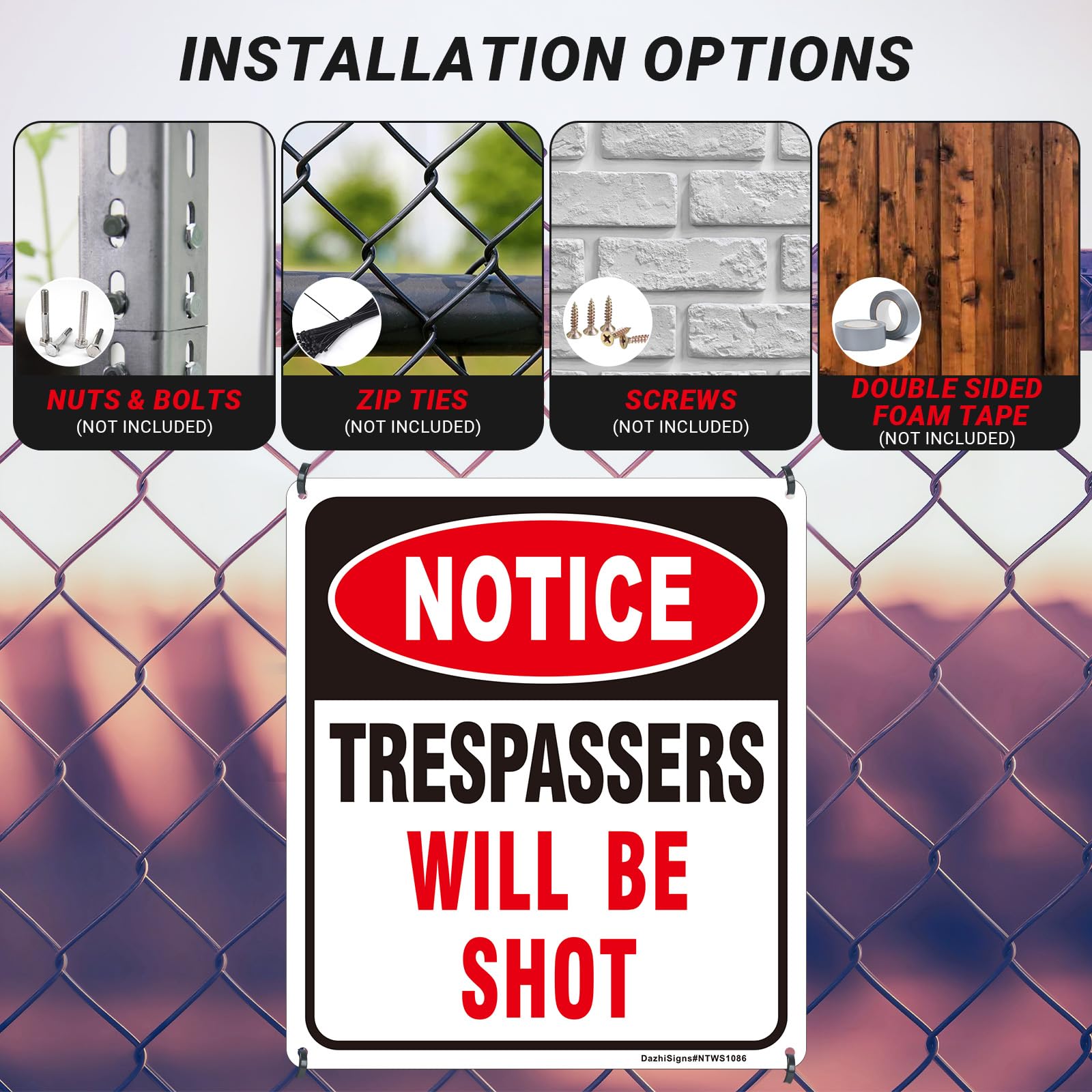 DazhiSigns no trespassing sign with night-time reflective visibility.