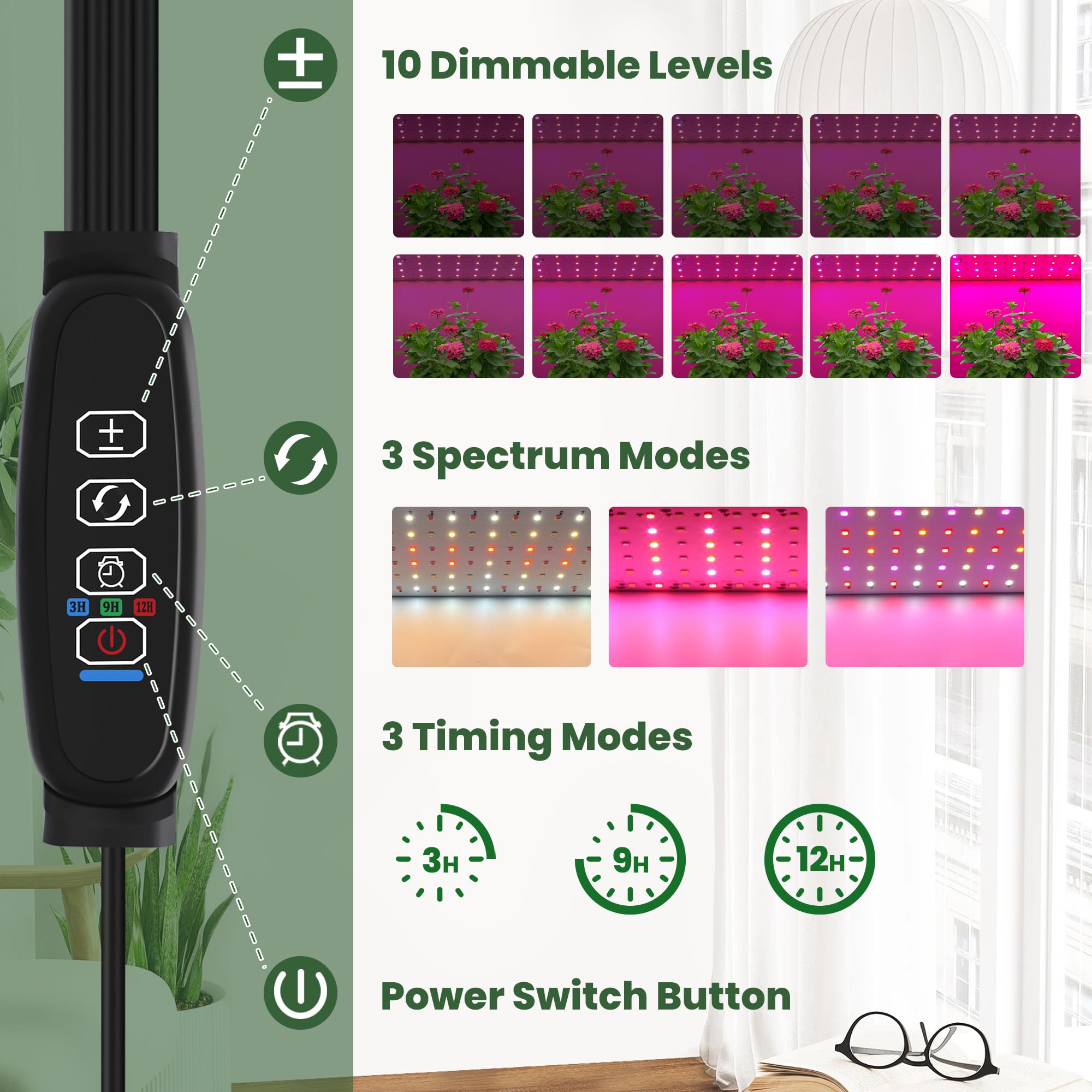 DazSpirit dimmable 32W grow light provides adjustable brightness for plants