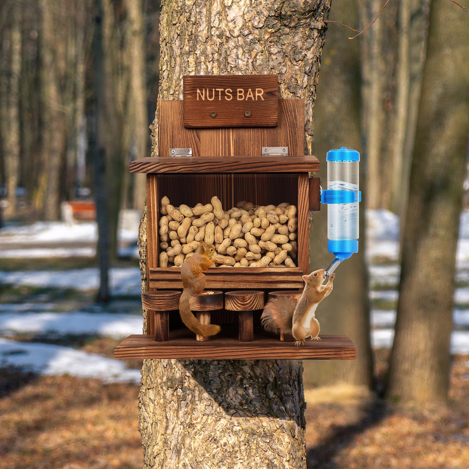 DAZUINIAO Pine Wood Feeder: carbonized finish blends with yard and withstands weather