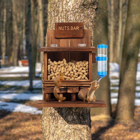 DAZUINIAO Pine Wood Feeder: carbonized finish blends with yard and withstands weather