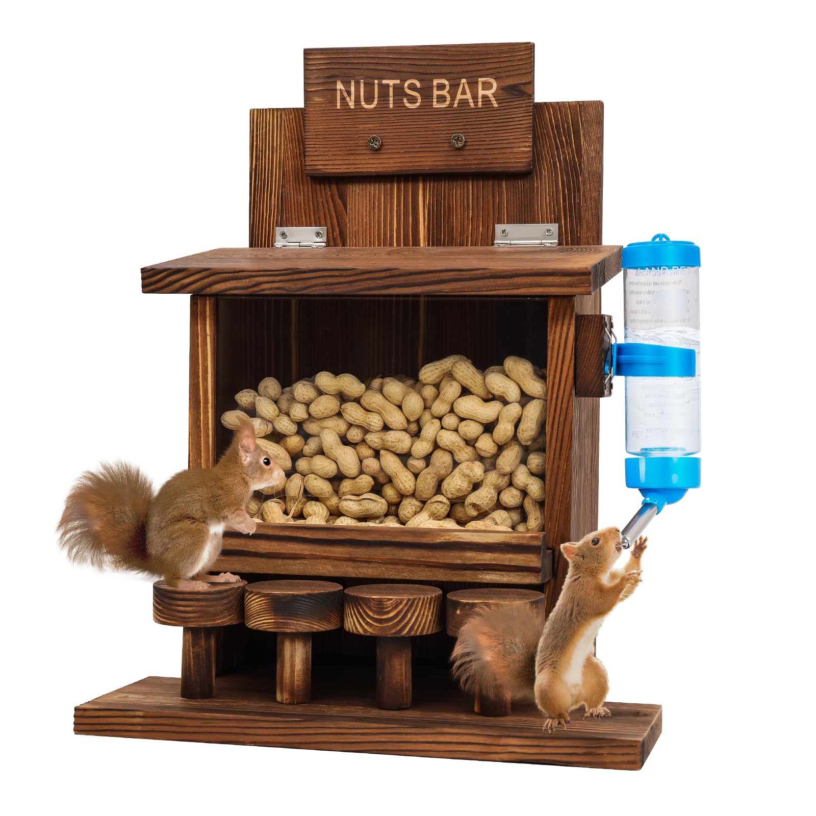 DAZUINIAO Squirrel Feeder wooden-picnic-table: sturdy outdoor feeding for backyard visitors