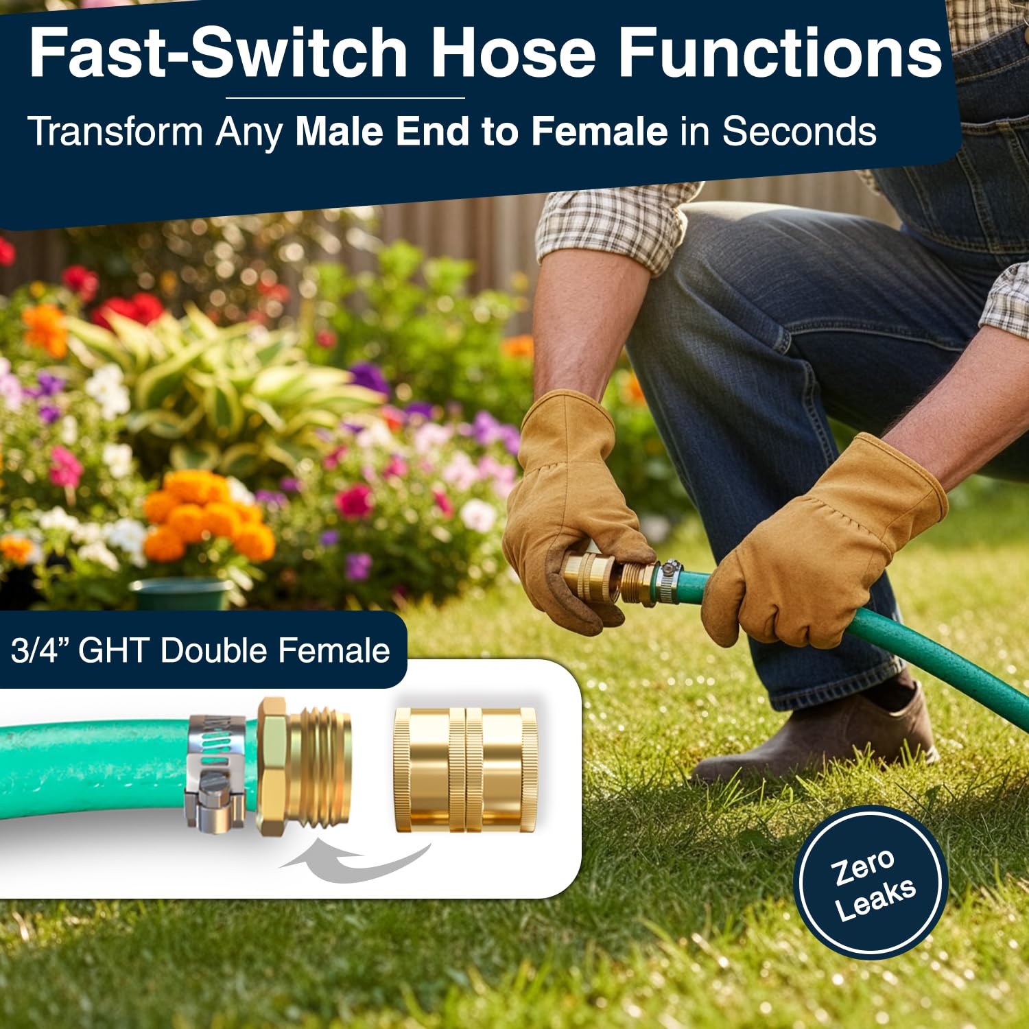 DBR Tech brass 3/4 GHT threading close-up demonstrates durable, leak-proof fit.
