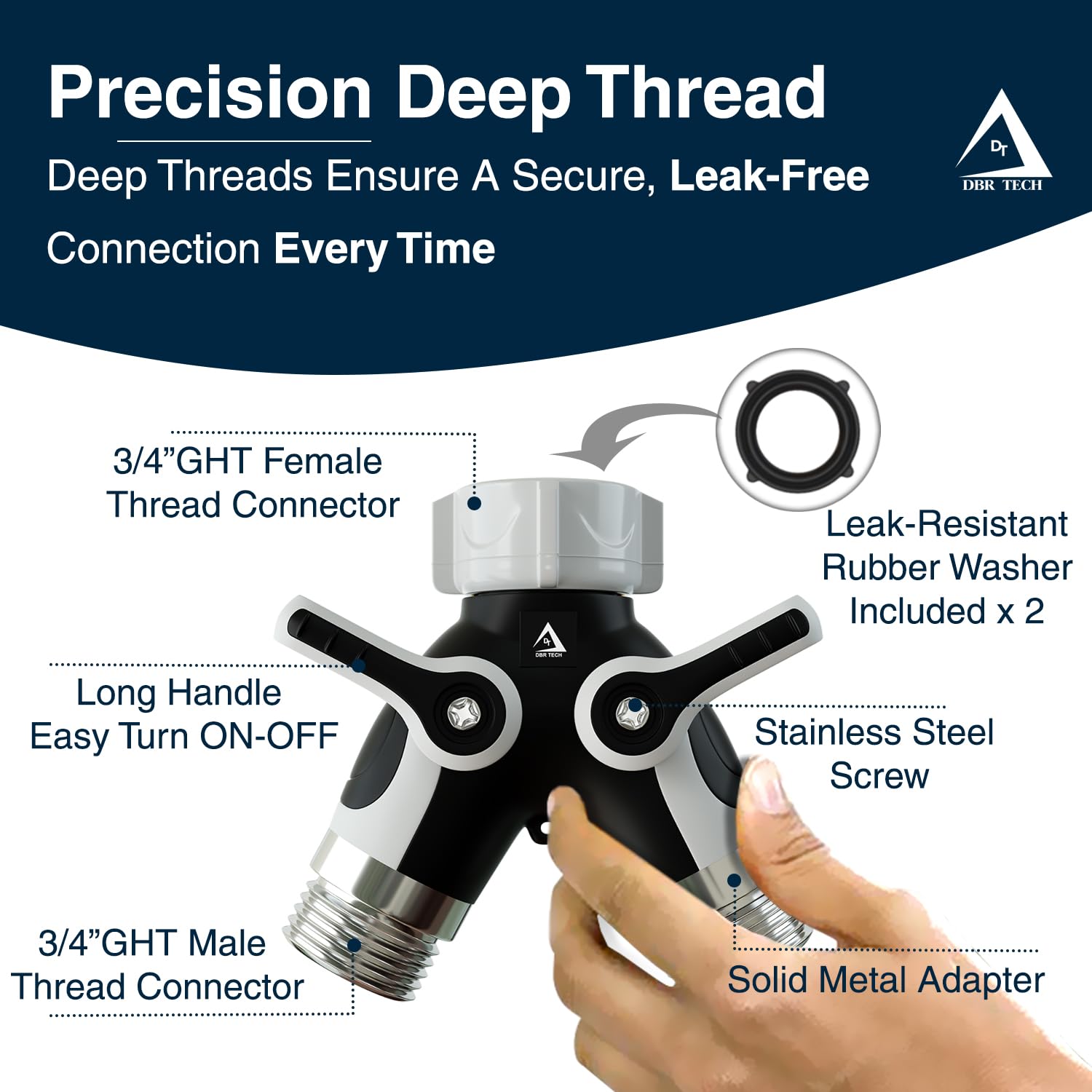 DBR Tech dual-valve system lets you isolate one hose for efficient watering.