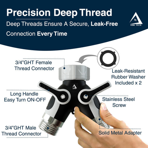DBR Tech dual-valve system lets you isolate one hose for efficient watering.