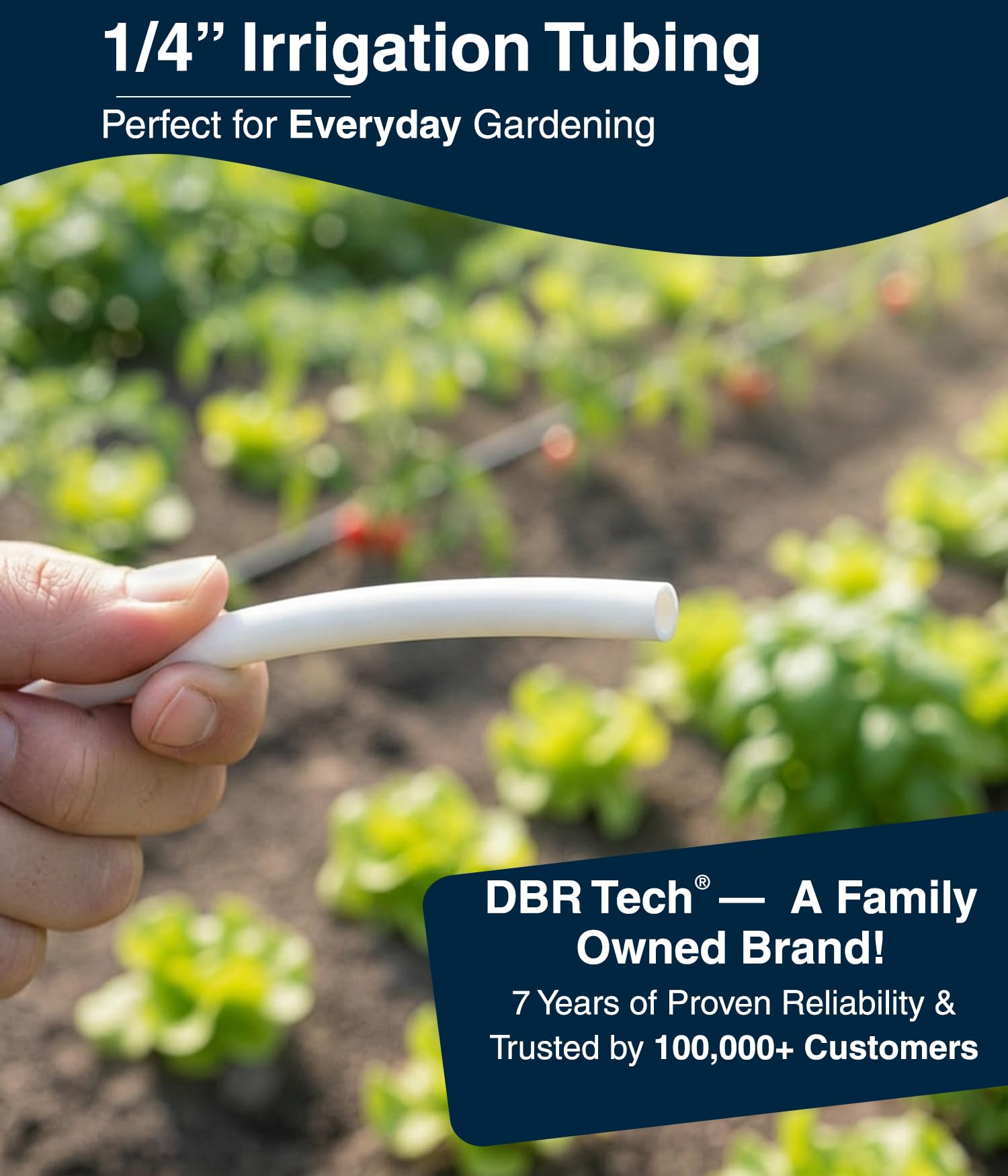 DBR Tech easy-cut-to-length tubing for custom irrigation layouts.