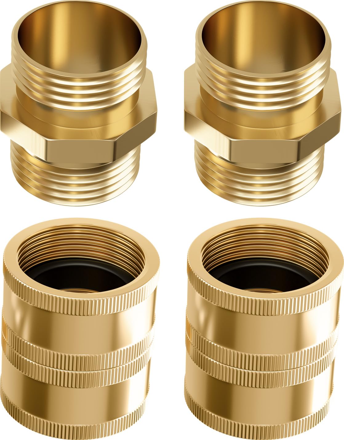 DBR Tech brass garden hose connector close-up with sturdy male-to-male threads for a watertight seal