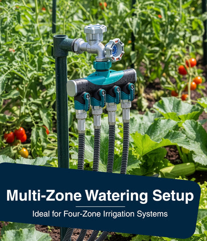 DBR Tech green hose splitter blends with garden setups