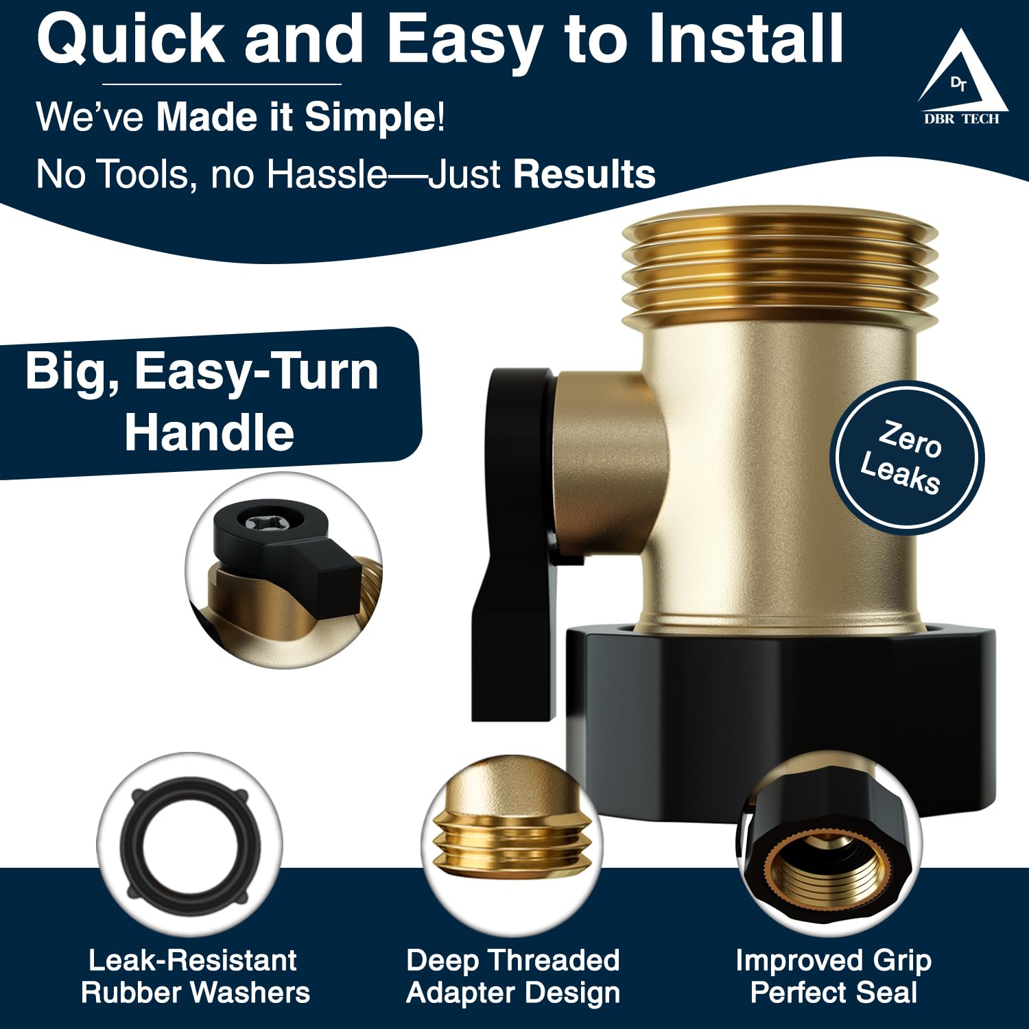 DBR Tech heavy-duty brass valve end ensures steady water flow for tasks.