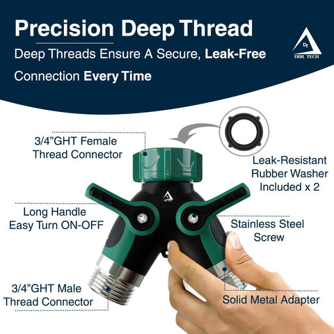 DBR Tech hose splitter connected to two hoses in a garden setup
