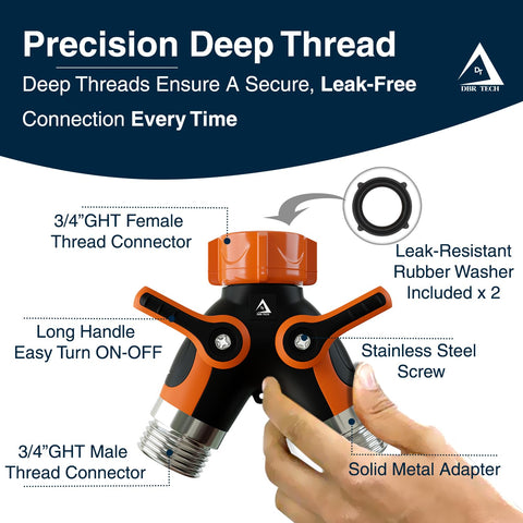 Heavy-duty zinc alloy construction of the DBR Tech hose splitter.