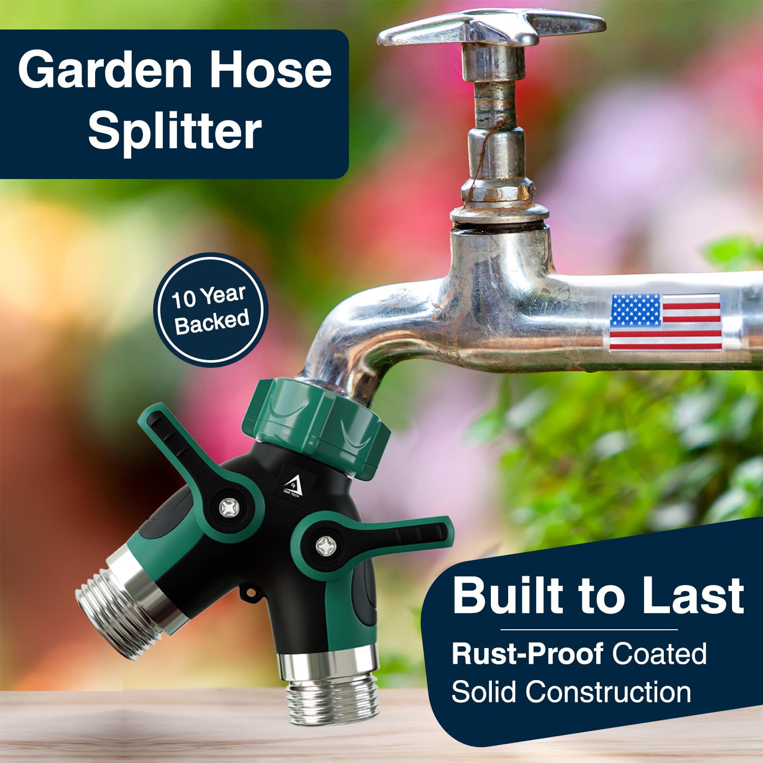 DBR Tech hose splitter metal construction close-up highlighting rust-proof zinc alloy