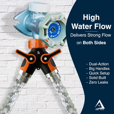 Rust-resistant finish on the DBR Tech 2-Way hose splitter.