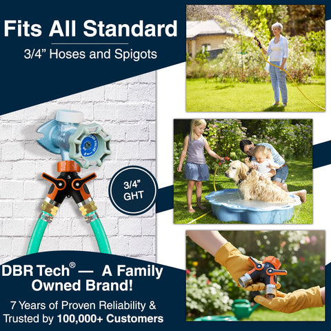 Wide-flow outlets on the DBR Tech 2-Way splitter for efficient watering.