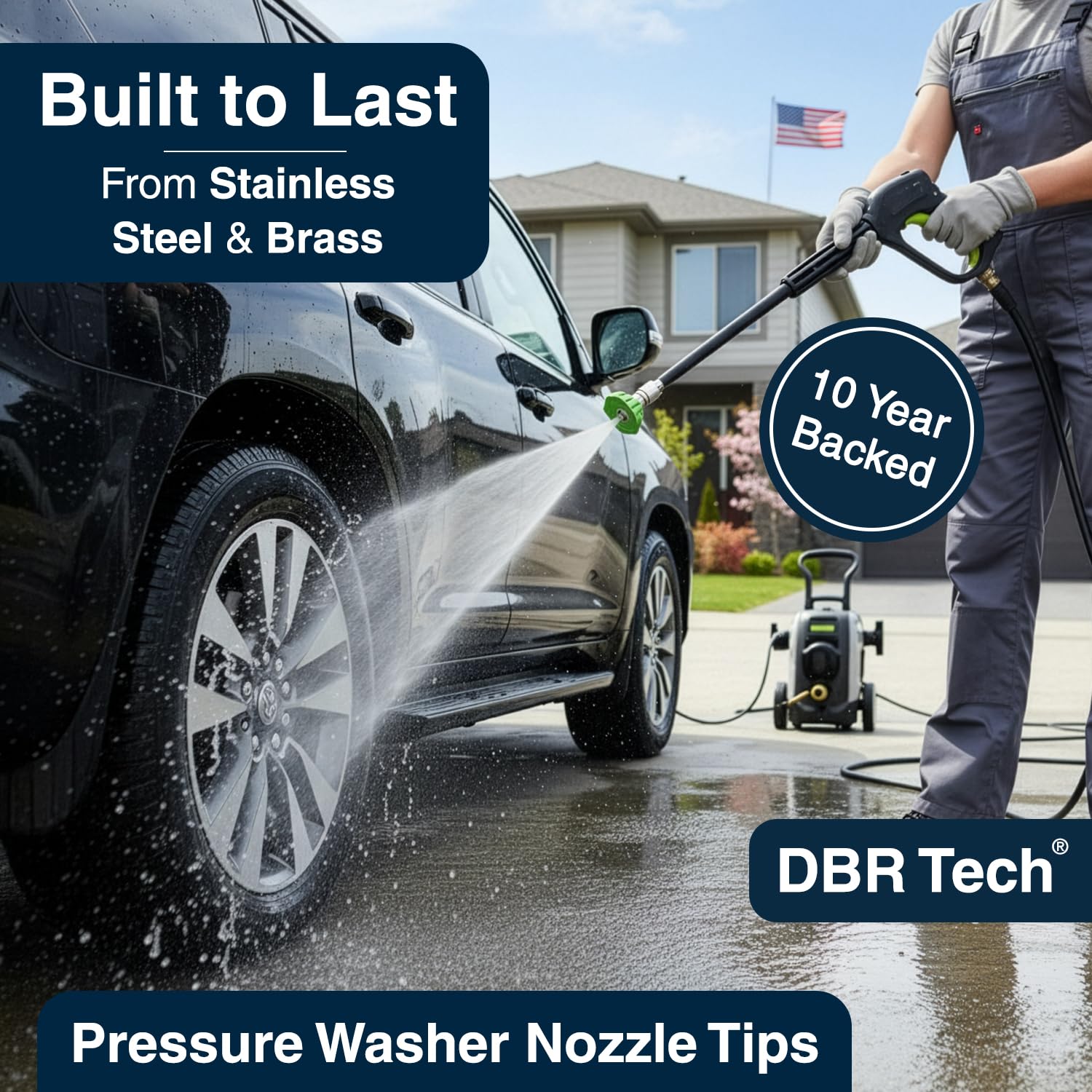 DBR Tech rinse mode nozzle tip for broad, gentle outdoor cleaning