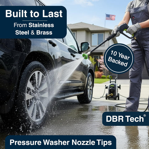 DBR Tech rinse mode nozzle tip for broad, gentle outdoor cleaning