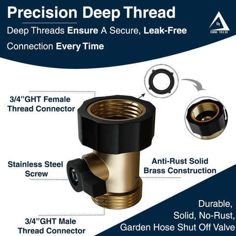 DBR Tech solid brass construction resists rust and wear for long life.