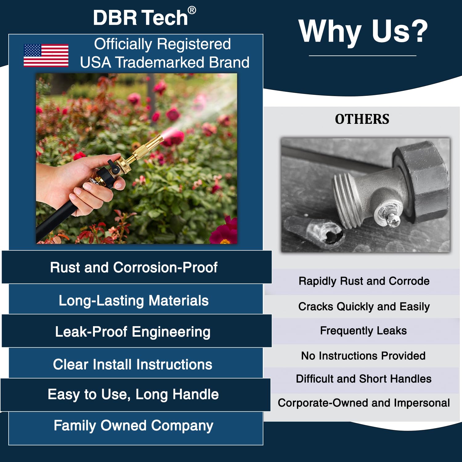 DBR Tech universal-fit 3-4 inch hose connector accepts most fittings.