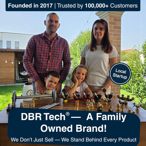 DBR Tech water-flow design maintains pressure with long hoses for even watering.